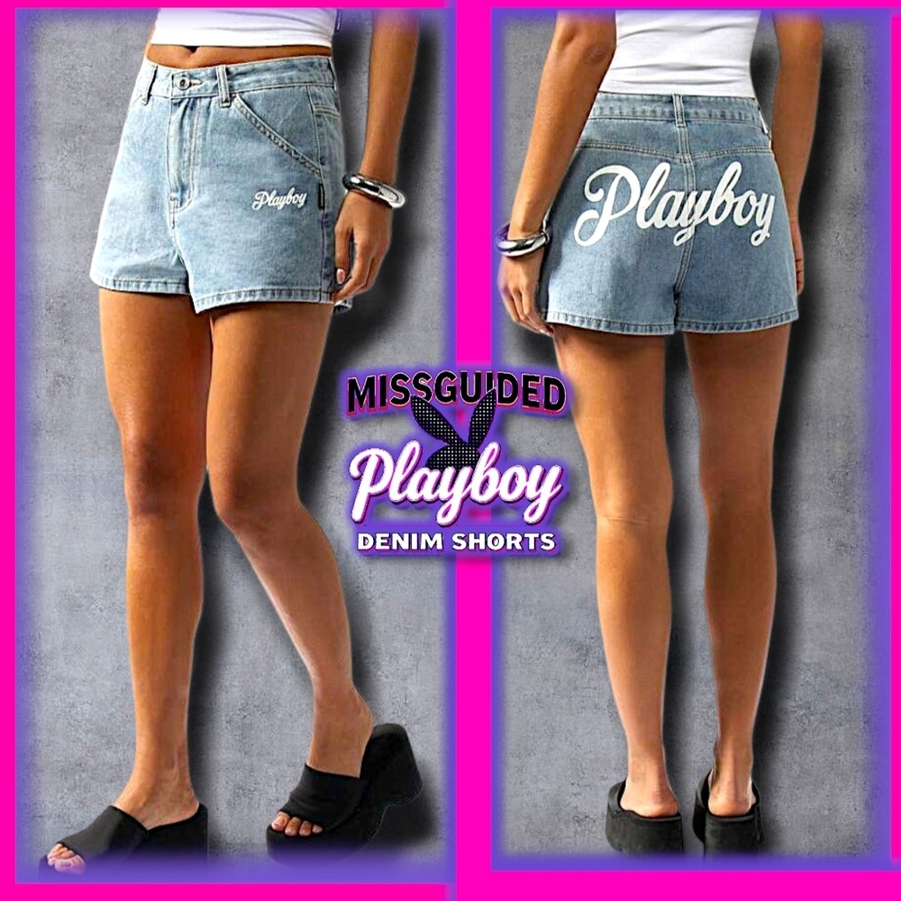 Missguided x Playboy High Waisted Retro Style Cutoff Denim Shorts Size XL